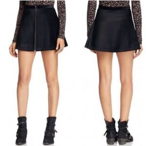 Free People Black Velvet Circle Zipper Front Mini Skirt A-Line Cotton Blend Zip